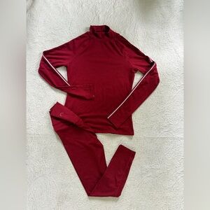 Varley Deep Red Two-Piece Activewear Set - Long Sleeve Top & Pants - size small